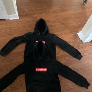 2 very slightly used youth supreme box logo hoodies one is Medium other is large